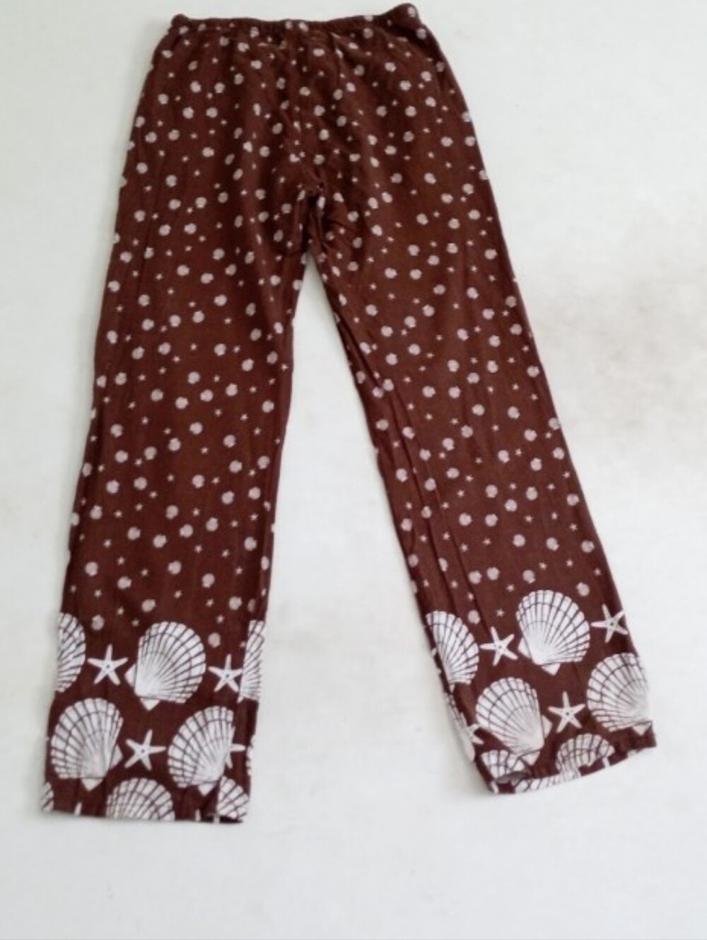 Cali1850 brown and white seashell print rayon and linen blend beach pants - Picture 9 of 13